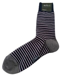 J.Crew Mens Navy Pink Striped Crew Socks Grey Heel Toe BV006 One Size NEW Style